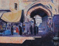 Ghulam Mustafa, Red Gate Near Wazir Khan Mosque, 24 x 30 Inch, Oil on Canvas, Cityscape Painting, AC-GLM-025